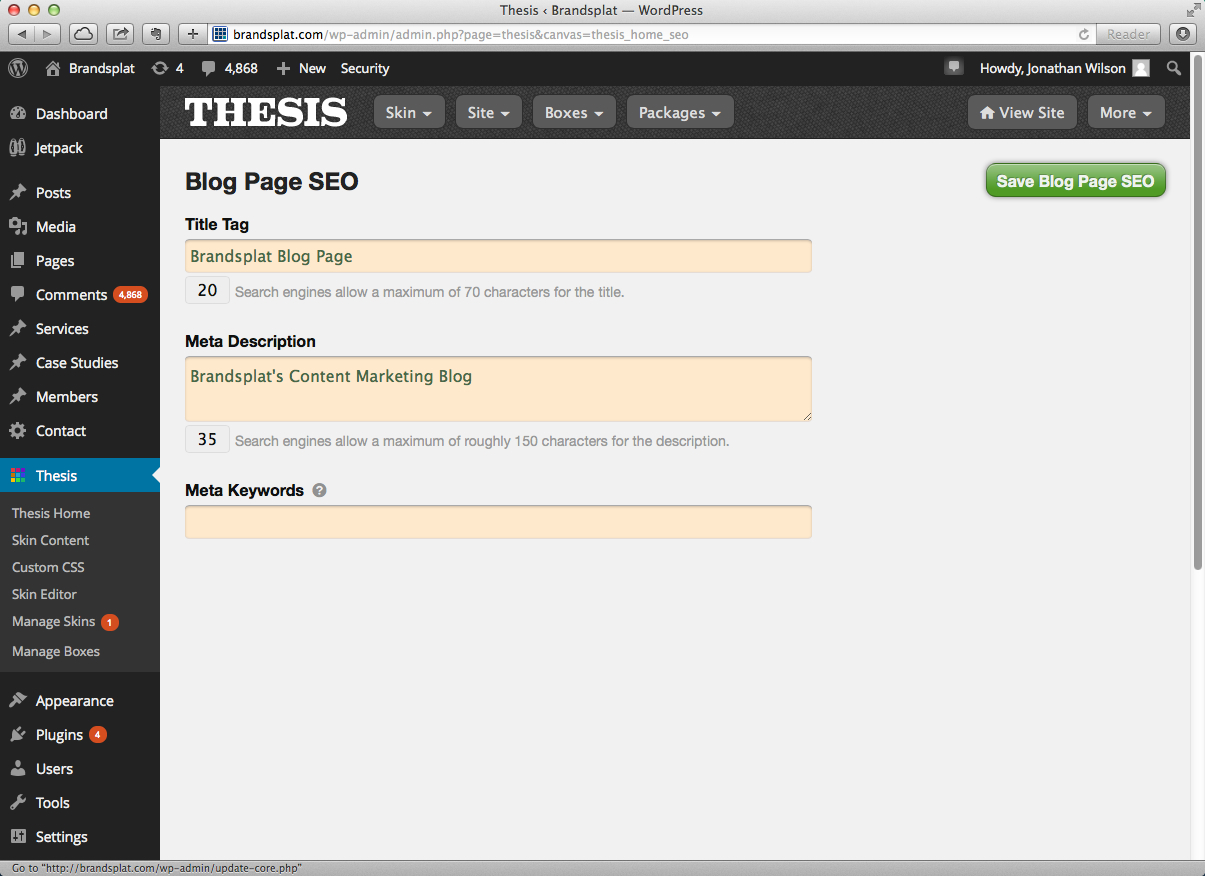 Thesis custom blog page