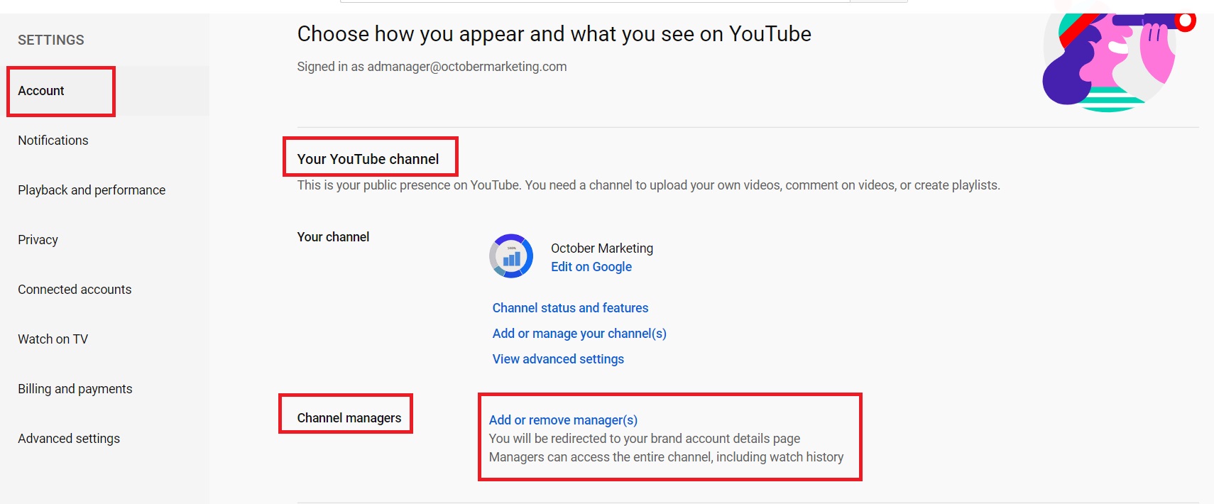 How to add  managers to your channel